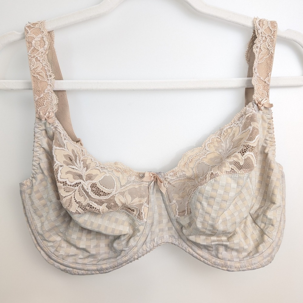Prima Donna Madison Full Cup Underwire Bra 36G Tan Lace Checkered PrimaDonna